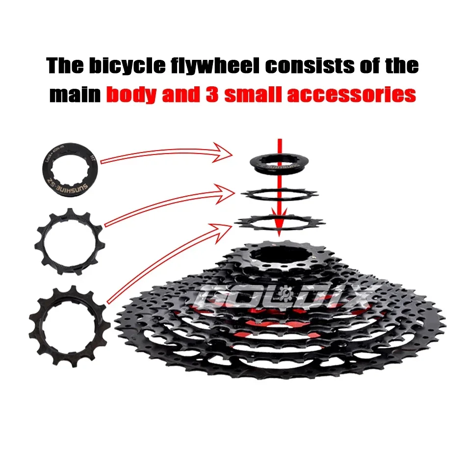 SUNSHINE-SZ Bicycle Cassette Black Mountain Bike Freewheel 8/9/10/11/12 Speed HG Flywheel for SHIMANO HG Structure Specification