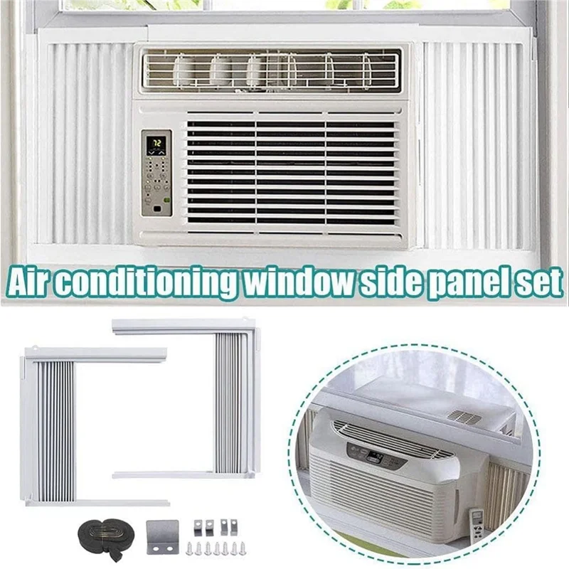 Window Air Conditioner Side Panels with Frame, Room AC Accordion Filler Curtain Kit Replacement Adjustable with Frame