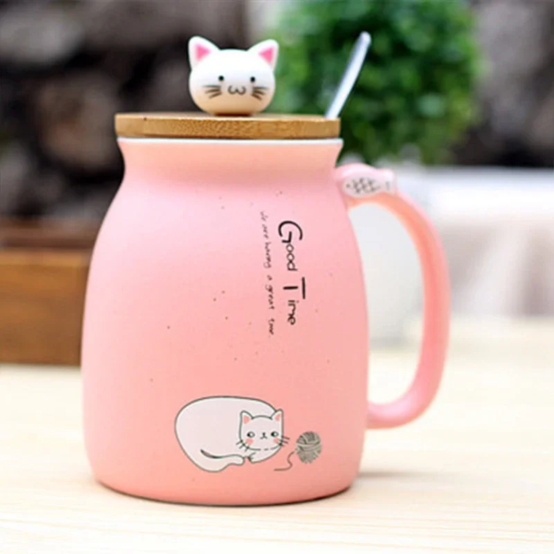 

Pottery cups, covered coffee, spoons, beautiful cats, heat-resistant cups, kittens, children's cups, office gifts