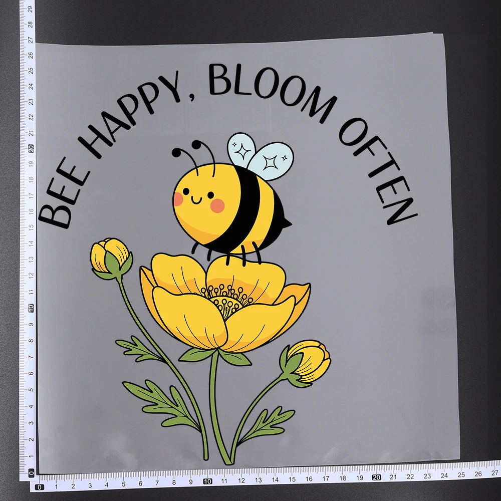 25CM Cartoon Flower Bee Honey Pot Heat Transfer Patches For Clothes DIY A-Level Washable Shirt Iron-on Thermal Sticker