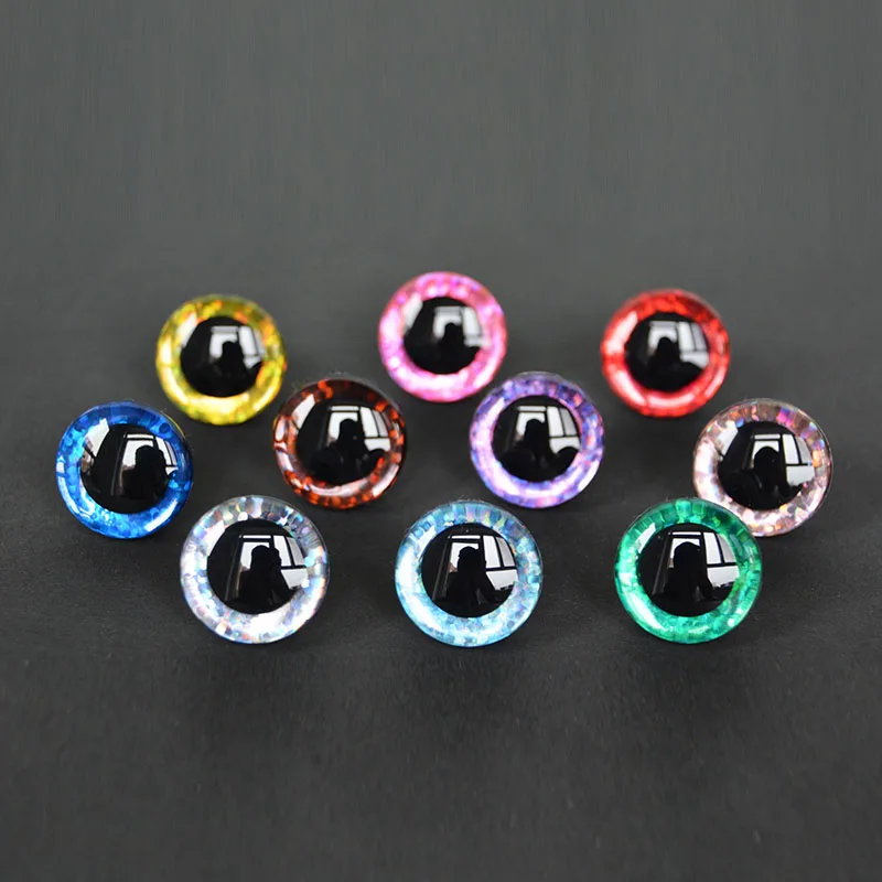 20 peças 10 cores 12-40mm olhos de glitter 3d com arruelas, boneca que faz olhos de segurança de crochê artesanal de pelúcia para crochê amigurumi