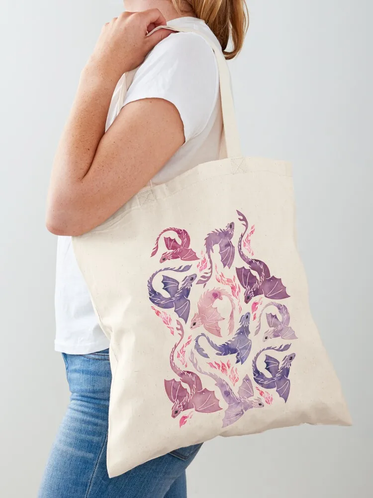 Dragon fire pink & purple Tote Bag Big bag shopping cart bags Fabric bag custom bags Canvas Tote