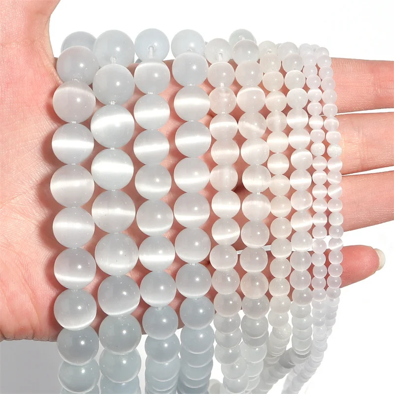 Fctory Price Natural Moon Stone Beads White Cat Eye Round Loose Beads 4/6/8/10/12mm Jewelry Making DIY Bracelet 15\