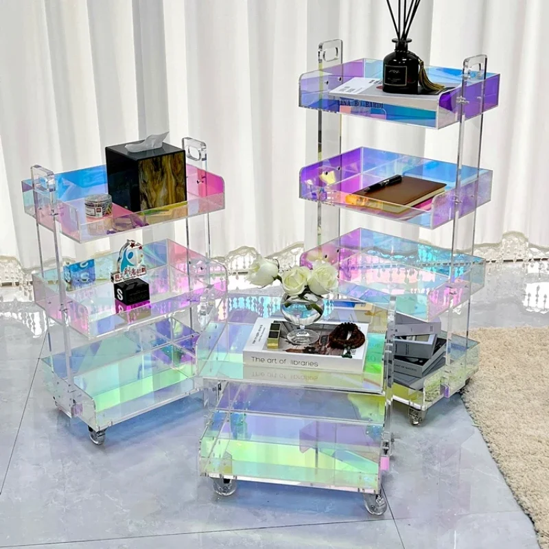 Living Room Art Salon Trolley Storage Rack Acrylic Move Salon Trolley Sides Multi-storey Storage Rack  Carrito Salon Furniture