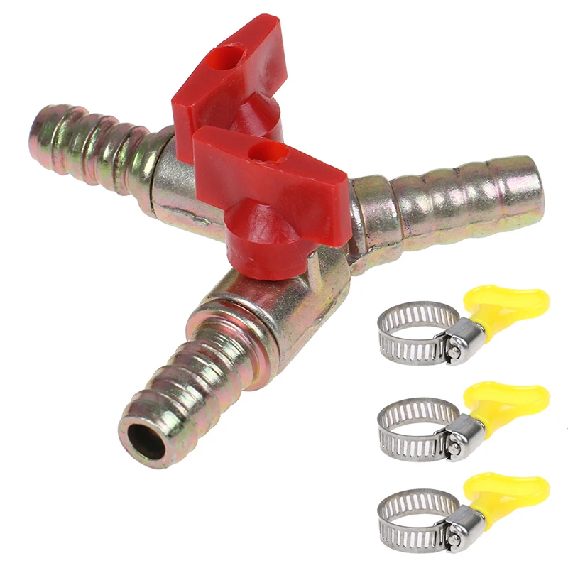 1Set Y Type 3 Way Shut Off Ball Valve With Clamp Fitting Hose Barb Fuel Gas 10MM