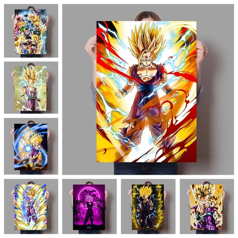 Póster de lona de Anime Dragon Ball, Super Saiyan Sun Wukong Sun Gohan, pintura en lienzo periférica 2D sin marco