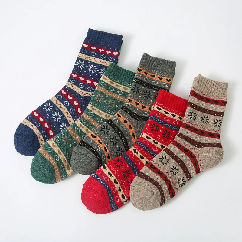 

5pcs Autumn and Winter Cute Colorful Striped Women Warm Rabbit Wool Socks