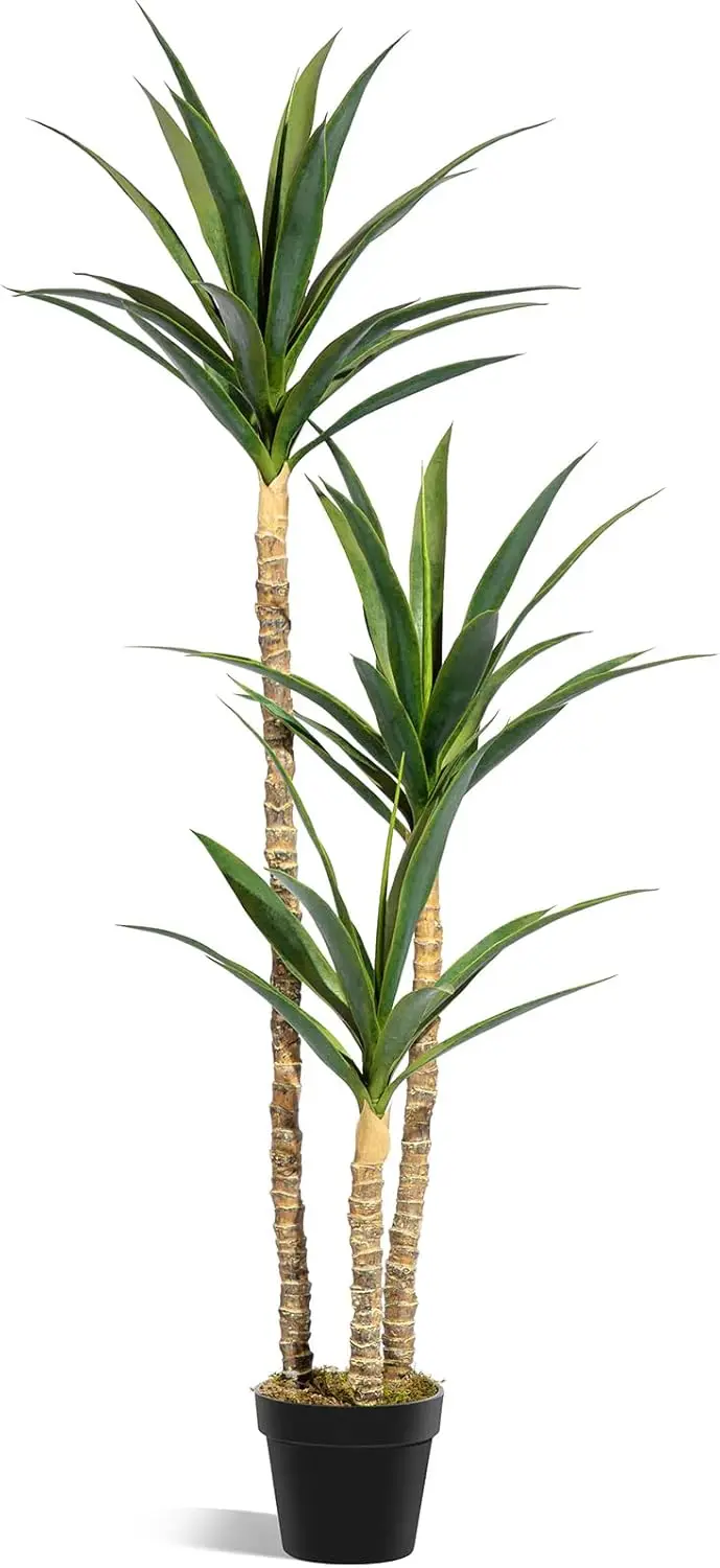 

Pozoy Fake Plant 5.6 Ft Tall Faux Agave Tree With 3 Heads, Uv Resistant Anti-Fading Leaves And Realistic Trunks, Artificial