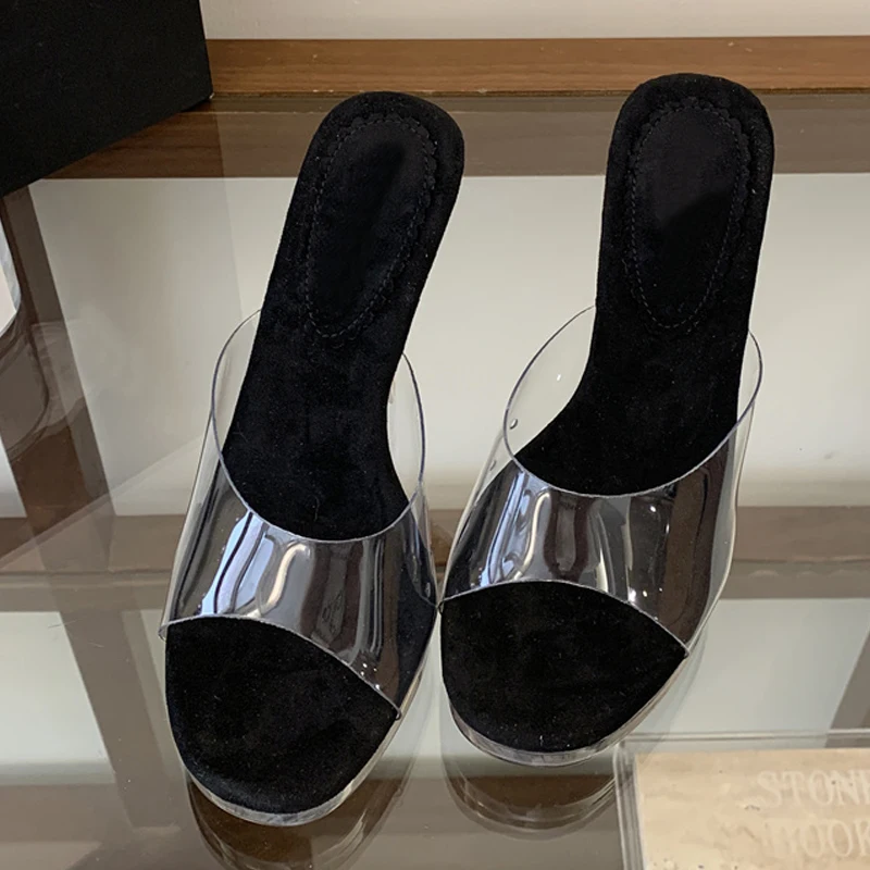 Liyke New Arrivals PVC Transparent Slippers For Women Open Toe Clear Platform Wedges Sandals Female Shoes High Heels Slides view 4