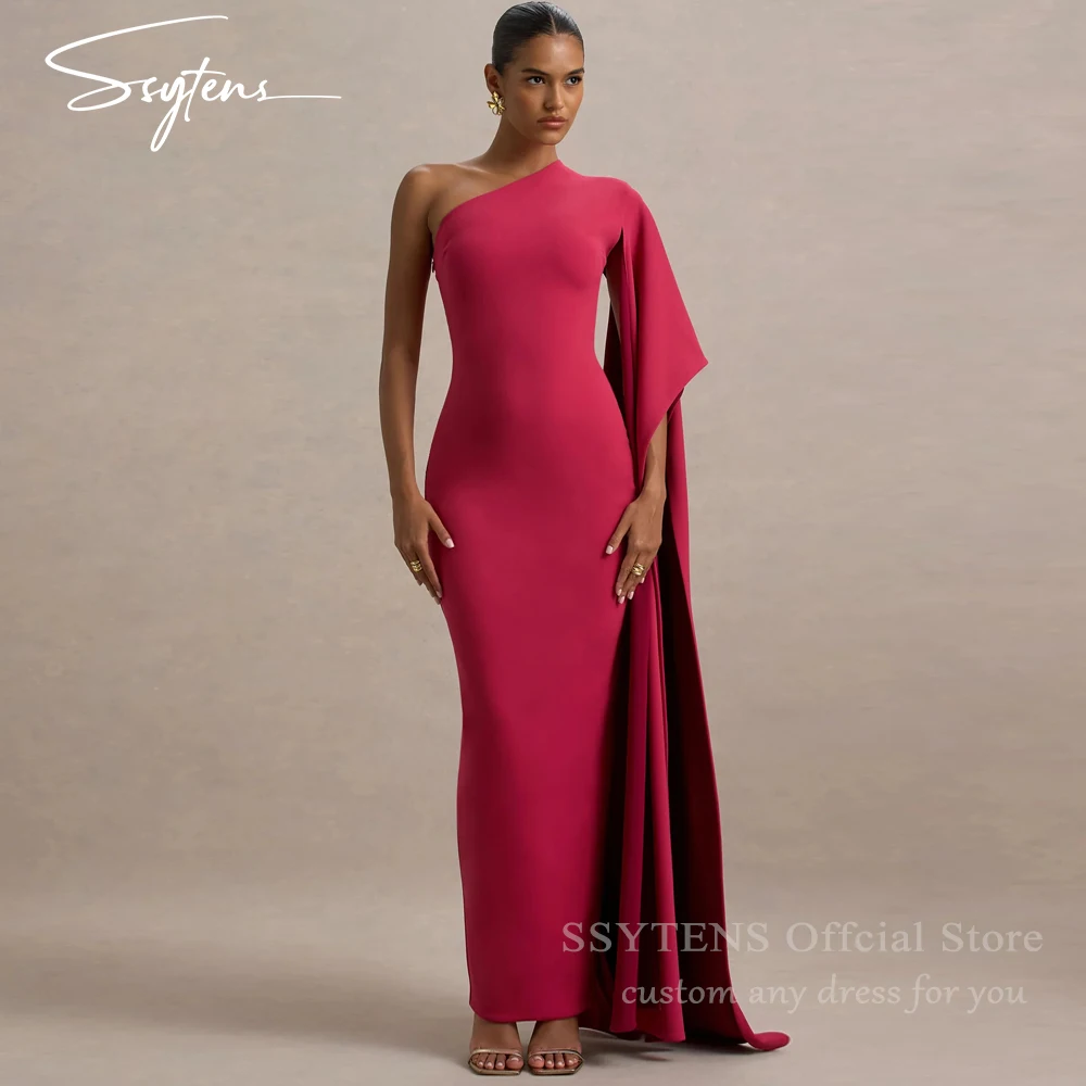 

SSYTENS Pink Mermaid Evening Gowns One Shoulder Long Formal Occasion Dresses Gala Women Wedding Guest Prom Party Dress Customize