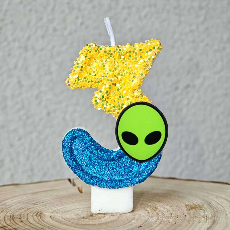 Astronaut Alien Candle Number 0-9 Birthday Cake Candle Decoration Alien Birthday Party Cake Topper Baby Shower Decor Gift view 4