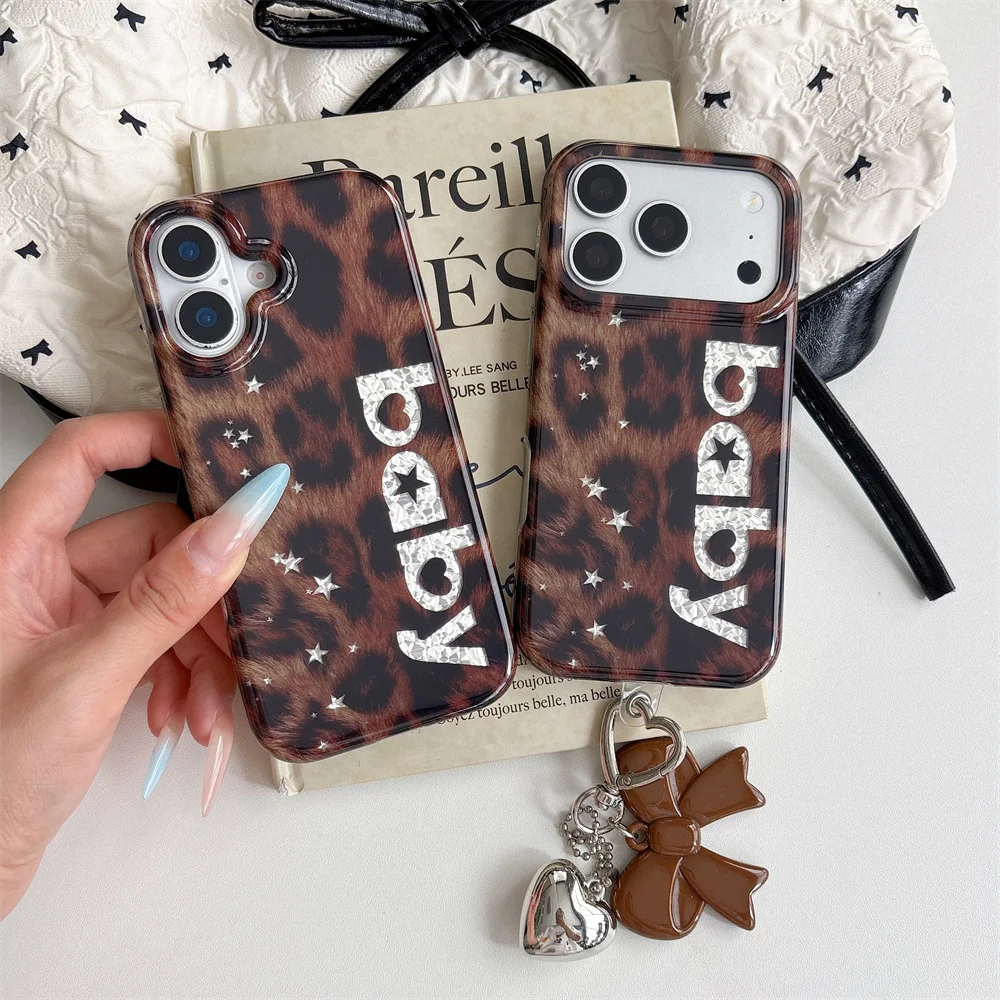 

Fashion Cute Leopard Star Cute Phone Case for iPhone 16 17 Pro Ma 15 16 Max 17 Pro Cases With 3D Charm Shockproof Protect Cover