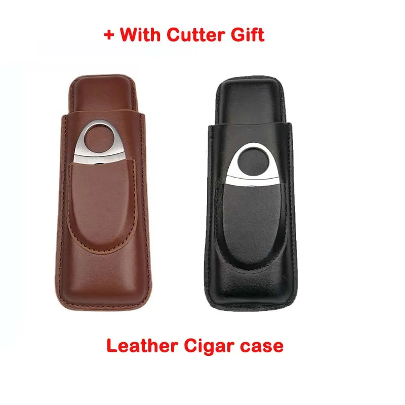 

Portable Cigar Case for Man-made Leather Cigar Holder, 2 Tube, Mini Box, Humidor, Smoking Accessory With Cigar Cutter