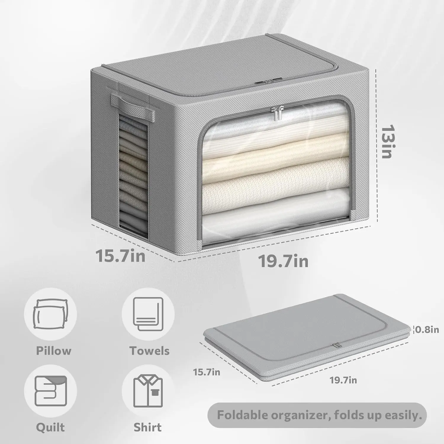 4 Pack Clothes Storage Bins - Oxford Fabric Metal Frame Storage Box - Foldable Stackable Container Organizer Set With Clear