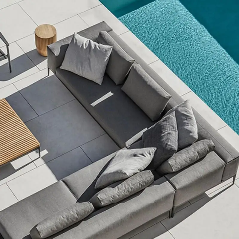 Outdoor L-shaped sofa teak courtyard garden Nordic hotel balcony open-air bed and breakfast living room waterproof single combin