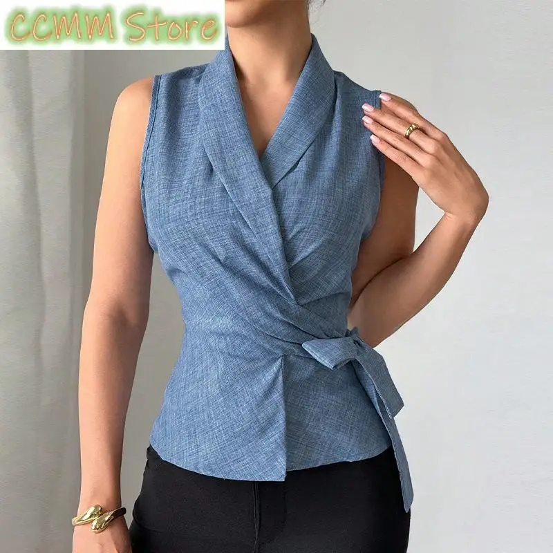 New European and American Style Sleeveless Shirt with Summer Temperament, Slim Fitting Strap Shirt, Cardigan, Women'S Clothing
