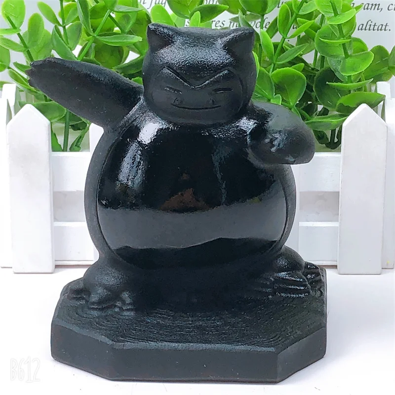 11.5cm Natural Black Obsidian Cartoon Crystal Carving Healing Birthday Present Healthy Fengshui Children Toy Home Decoration 1pc