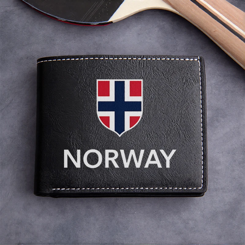 Norway National Flag PU Leather Wallet Men's Compact Business Style Lightweight Durable Wallet with Shield Design