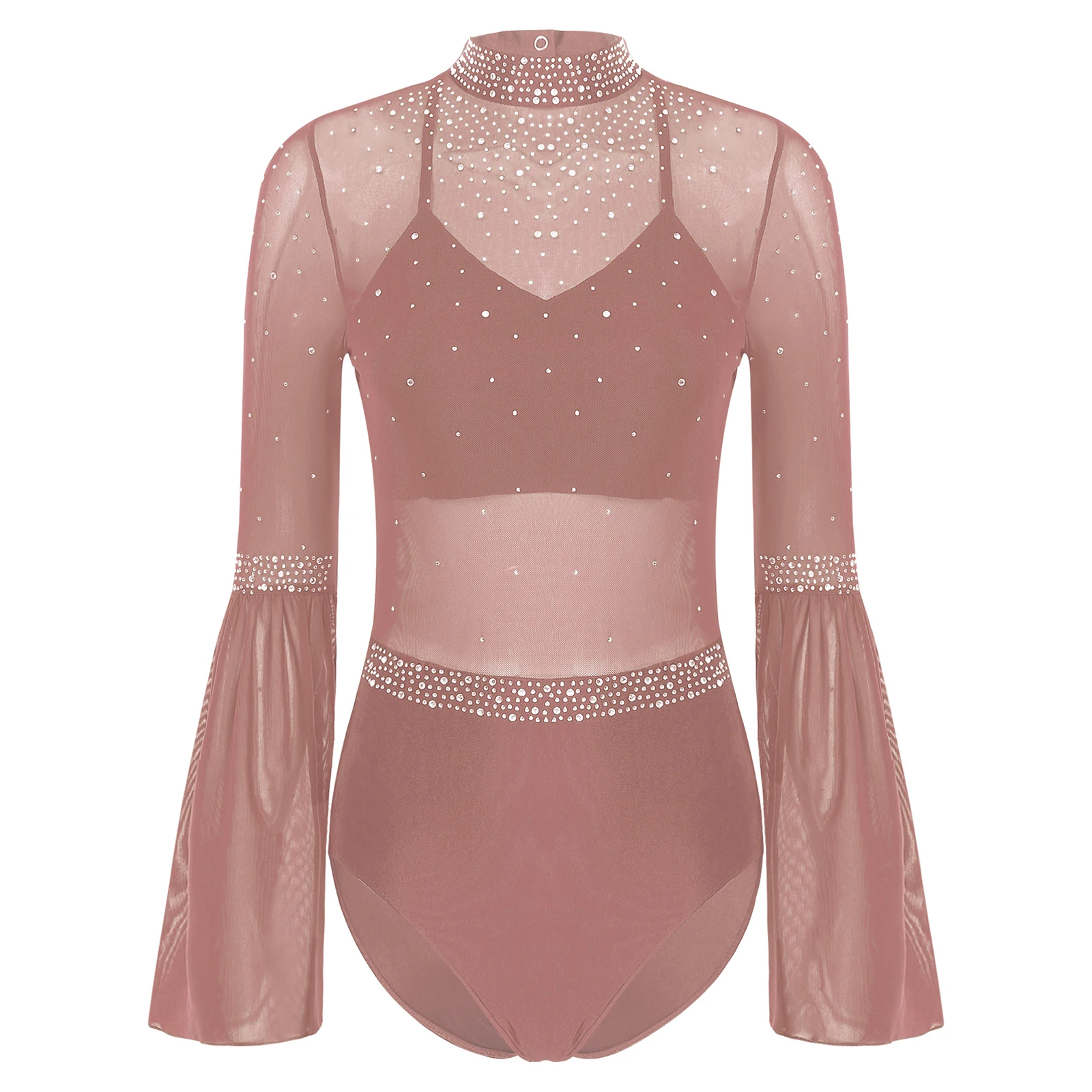 

Elegant Women Mesh See Through Ballet Dance Leotard Breathable Flare Sleeve Backless Ballet Dance Stage Performance Costumes