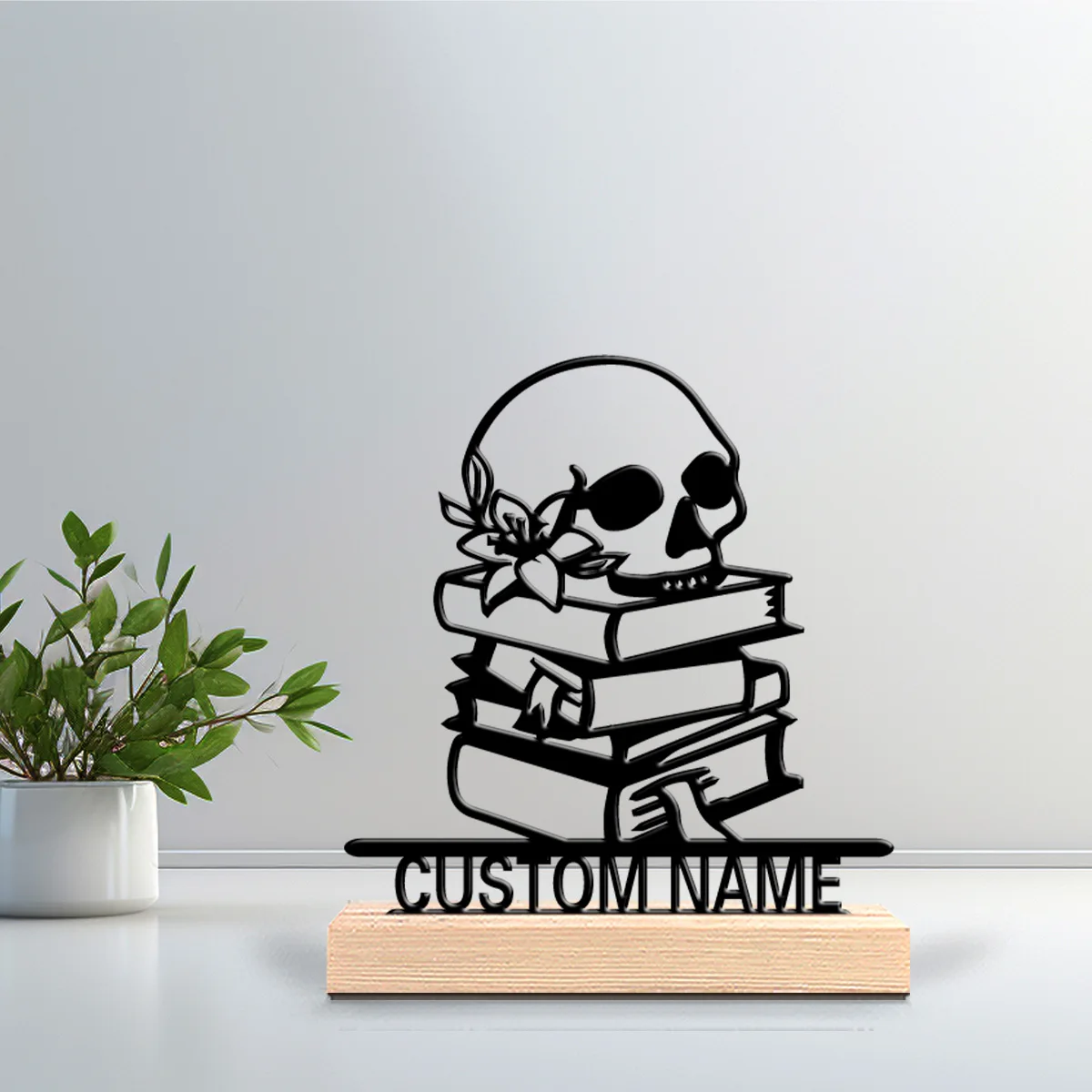 1pc Creative Skeleton Book Custom Letter Metal Statue Iron Ornament Handicraft With Wood Base Iron Ornament Office Desk view 4