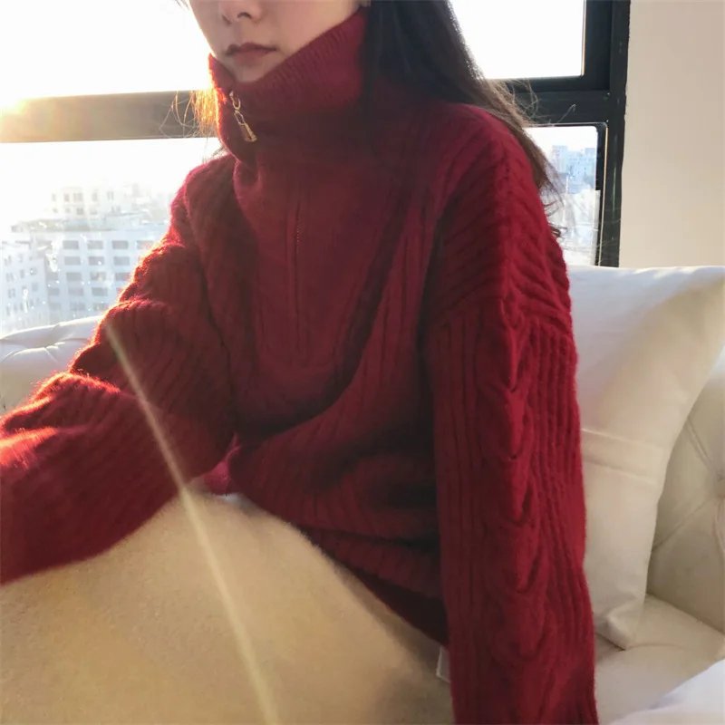 Lapel Knit Pullovers Women Fall Winter Korean Casual Loose Solid Color Long Sleeve Sweaters Top 3 Colors