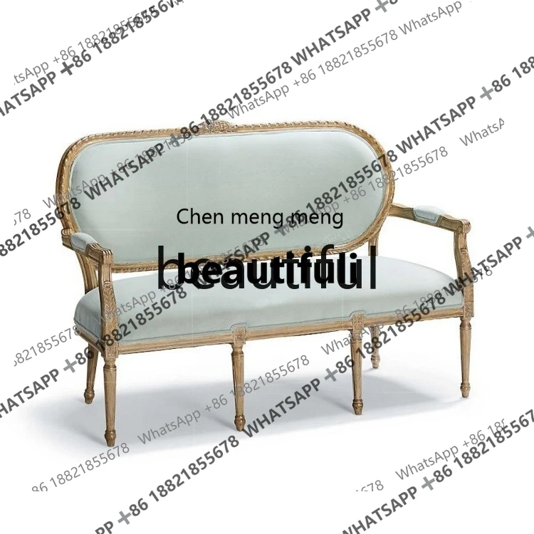

X Log double three solid wood sofa chair fabric, retro living room, furniture