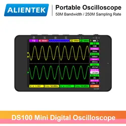 ALIENTEK DS100 Mini oscilloscopio portatile digitale 50MHz larghezza di banda Dual channel strumenti multifunzione per Tester di componenti elettronici