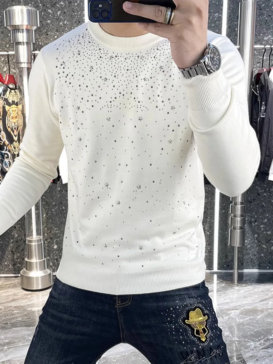 

Осенне-зимний новый модный европейский брендовый мужской свитер с круглым вырезом, облегающий, с длинными рукавами, вязаный, молодежный, стильный.