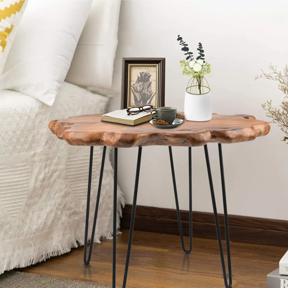 27.5 Inch Live Edge Side Table, Wood Freeform Small End Table With Waterproof Surface,Rustic Accent Table Unique For Living Room