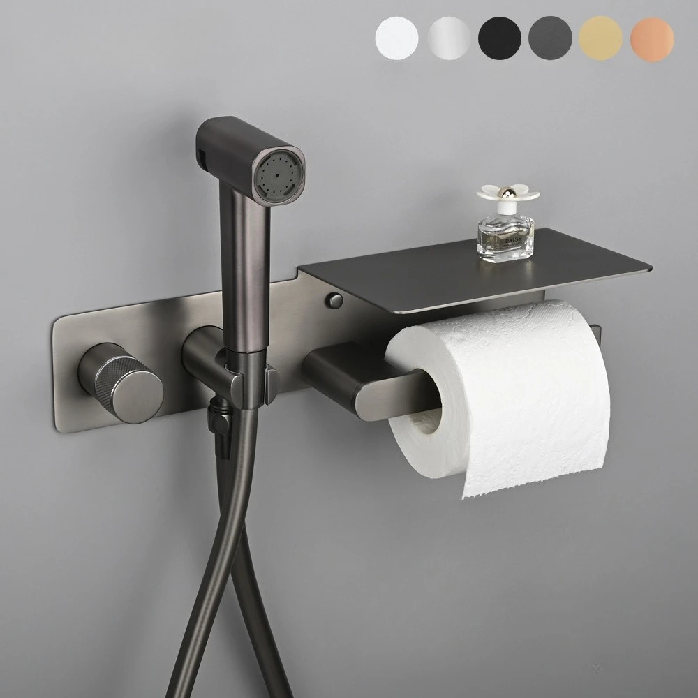 

Bathroom Bidet Sprayer Kit with Tissue Holder Hot Cold Water Toilet Companion for Women