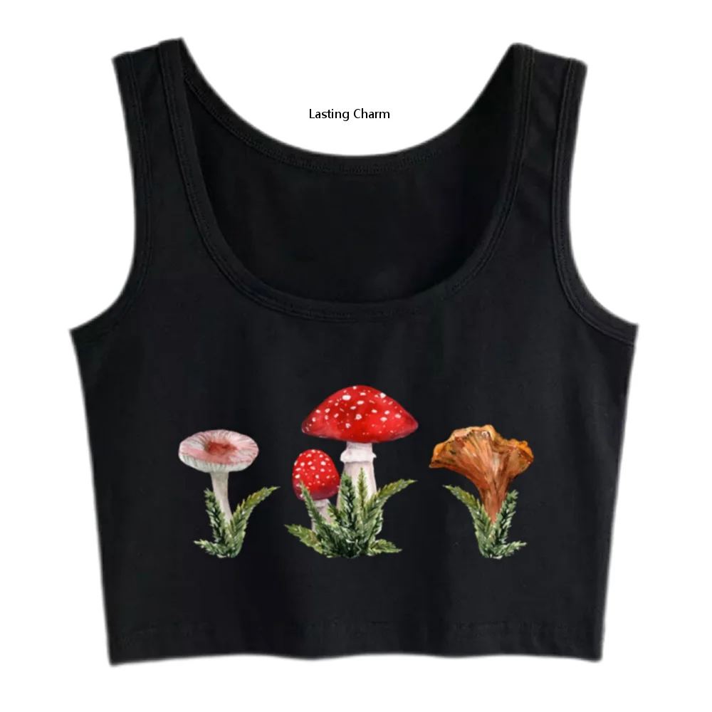 Mushroom Cottage Core Aesthetic Mycology Harajuku Print Crop Top Fashion Anime Style Sexy Tank Tops Girl's Personalized Camisole