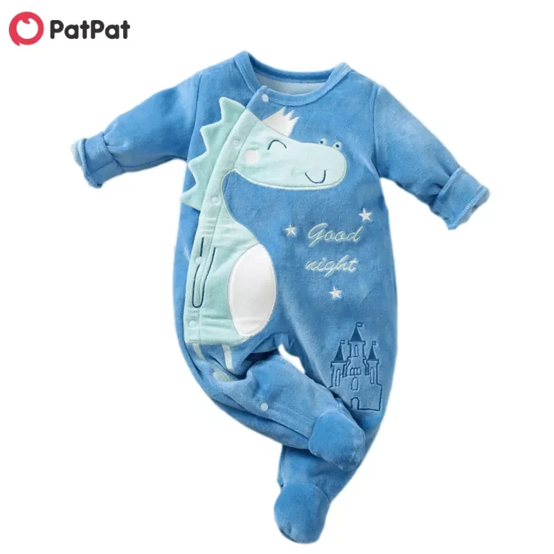 Patpat Winter Baby Boy Kleding 0 Tot 12 Maanden Fleece Jumpsuit Bodysuits Met Dinosaurusprint En Onesies Met Lange Mouwen