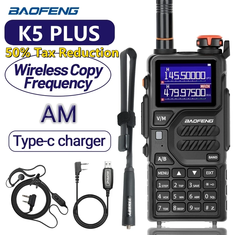 Baofeng UV-K5 PLUS Walkie Talkies 12 W Air Band Long Range Copy Frequency DTMF Typ-C Ladegerät AM FM Tragbares Ham-Zwei-Wege-Radio