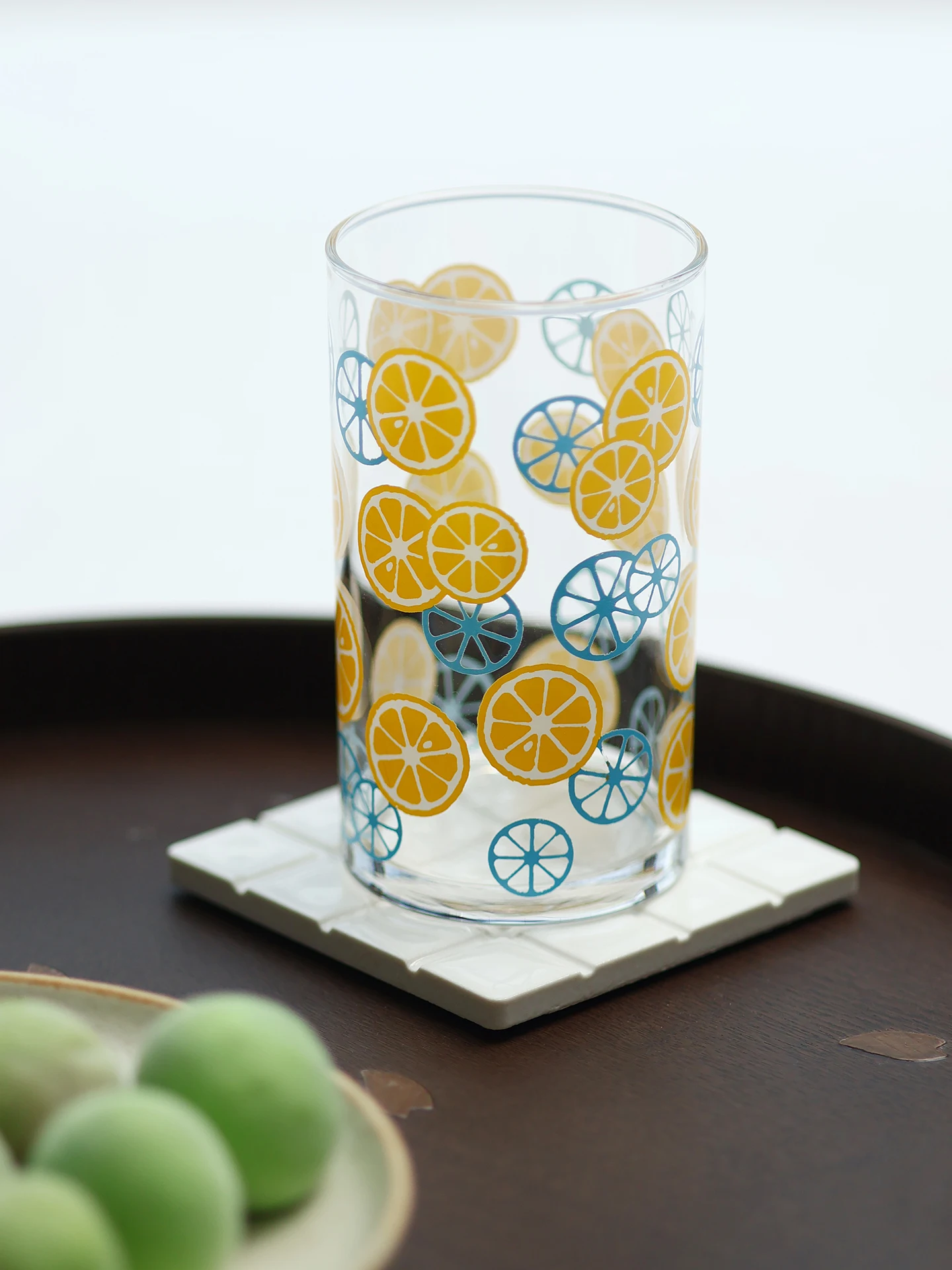 

Lemon Pattern Glass Cup Refreing Sle Beverage Juice Water Cup an Kiln Straight Drink Cap Single Layer Cup