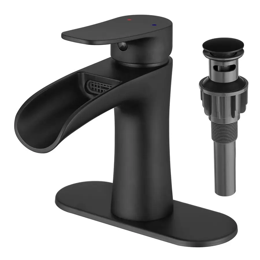 

Waterfall Bathroom Faucet, Matte Black Modern Single Handle Bathroom Faucets for 1 or 3 Hole Bathroom Sink Faucet Mixer Tap Wash