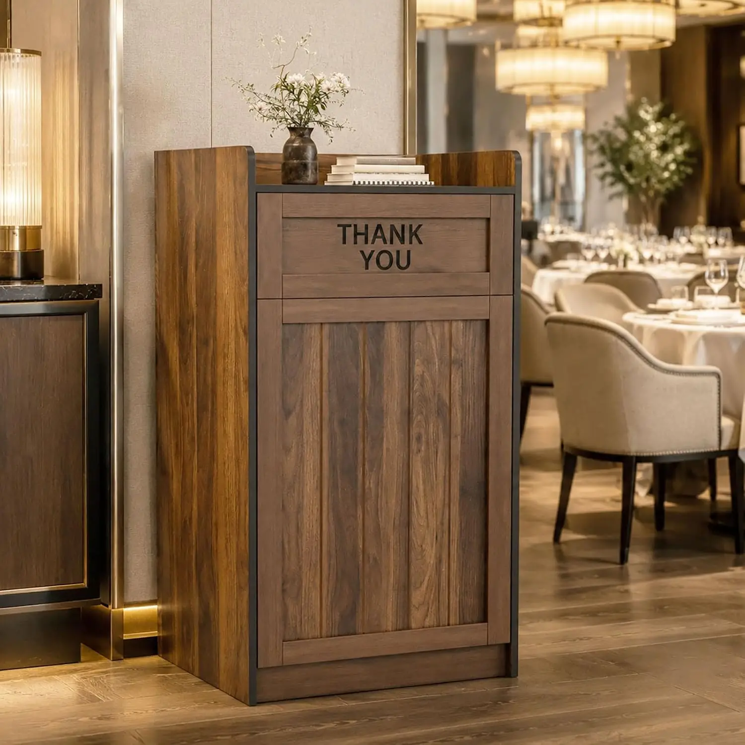 Wooden Commercial Trash Cabinet 40 Gallon with Tray Holder for Restaurant Kitchen Office, Customized