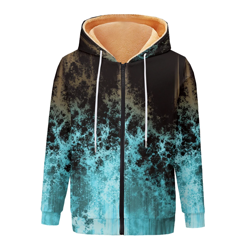 Fluid Art Gradient Women Jacket Coats Printed Zip Up Hoodie Fleece Lined Winter ​Warm Streetwear Motorcycle Outwear Clothing