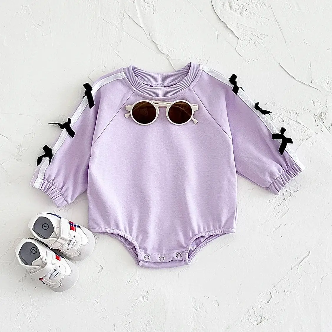 0-18M Spring Autumn New Baby Girls Clothing Cotton Soft Triangle Romper Long Sleeve Jumpsuit Bow Decoration Infant Clothes