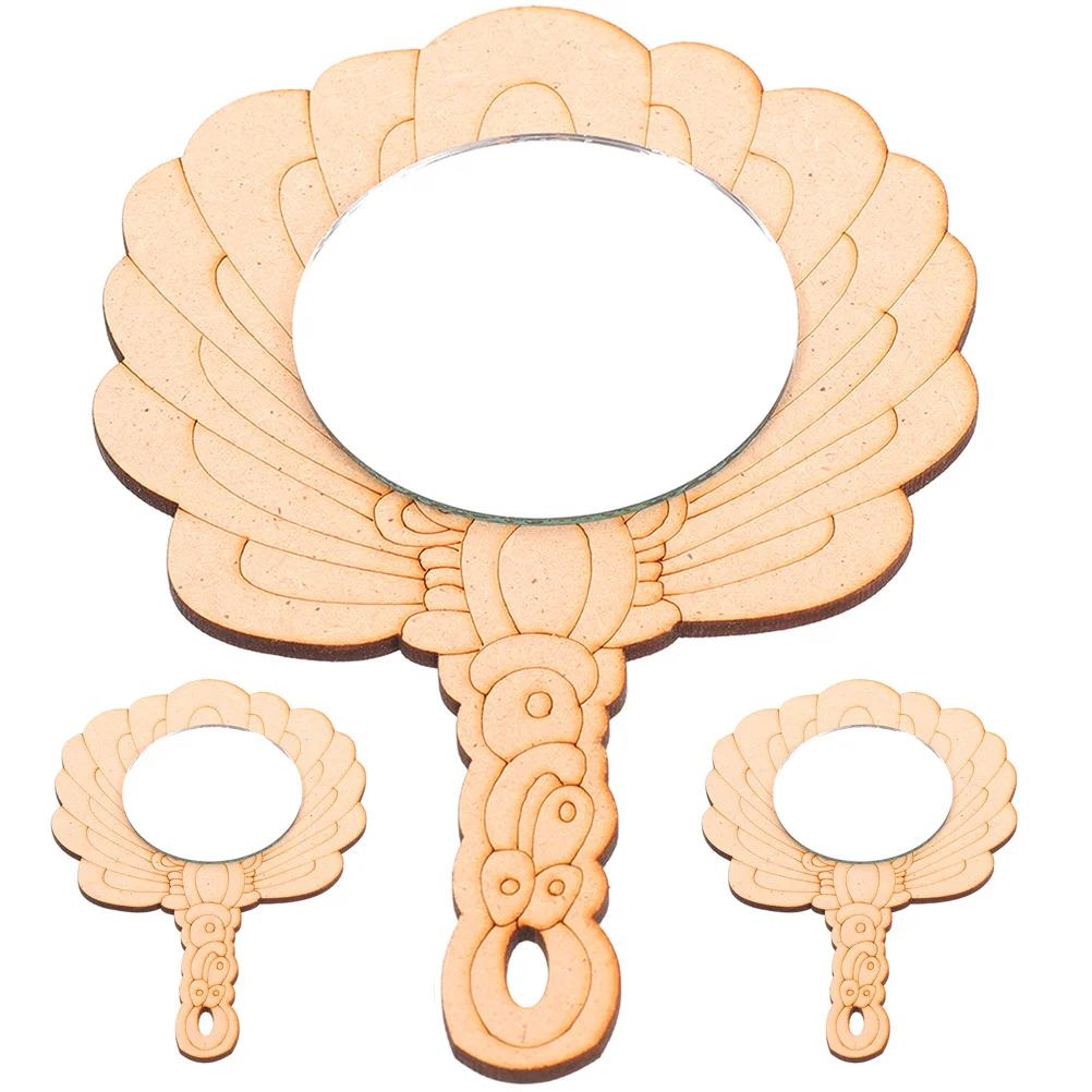

3Pcs DIY Wooden Handheld Mirror Unpainted Kids Craft Mirror for Creative Decorative Activity Craft Supply Unpainted Wood Mirror,