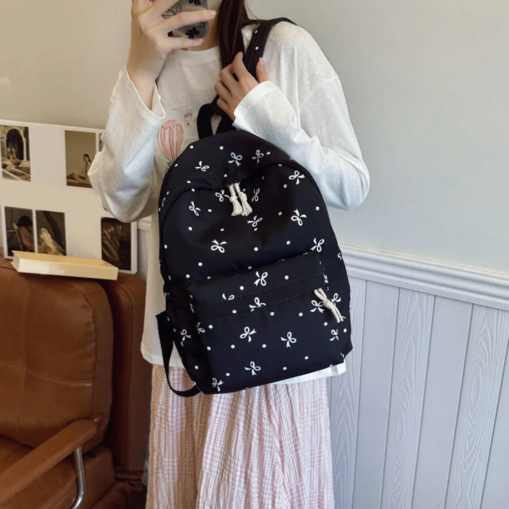 Conjunto de mochila sencilla con bolso y estuche para lápices, bolso escolar que combina con todo, bonito mochila con lazo, mochila escolar para exteriores, 3 uds.