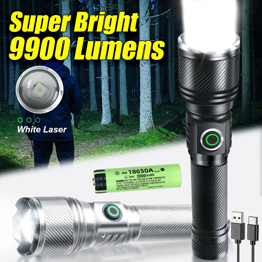 

Фонарик KDULIT высокой мощности, 2000 лм, М, с длинным зумом, тактический фонарь с USB, перезаряжаемый алюминиевый сплав, фонарь для охоты на открытом воздухе
