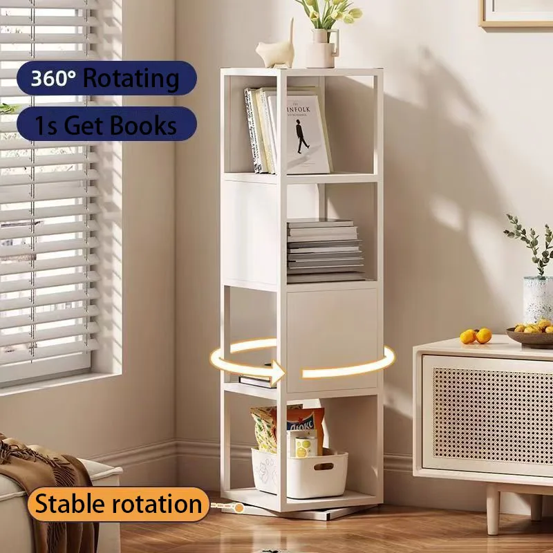 

Modern Minimalist Wrought Iron Rotating Bookshelf Living Room Bedroom Floor Standing Multifunctional Storage Rack