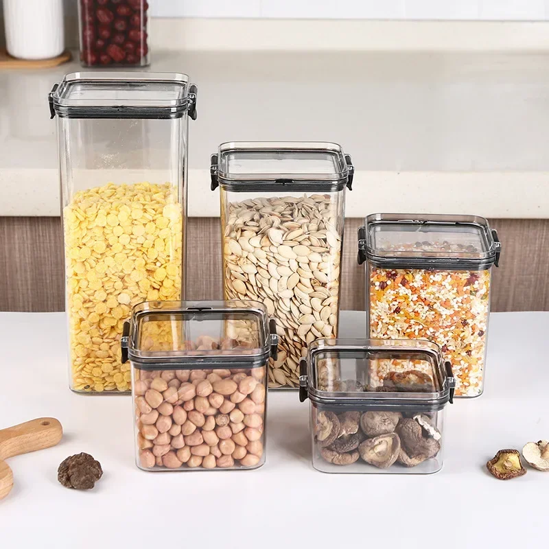 Sealed Jar Food Storage Box Transparent Plastic Kitchen Organizer Multigrain Tank Stackable Dried Sealed Storage Jars