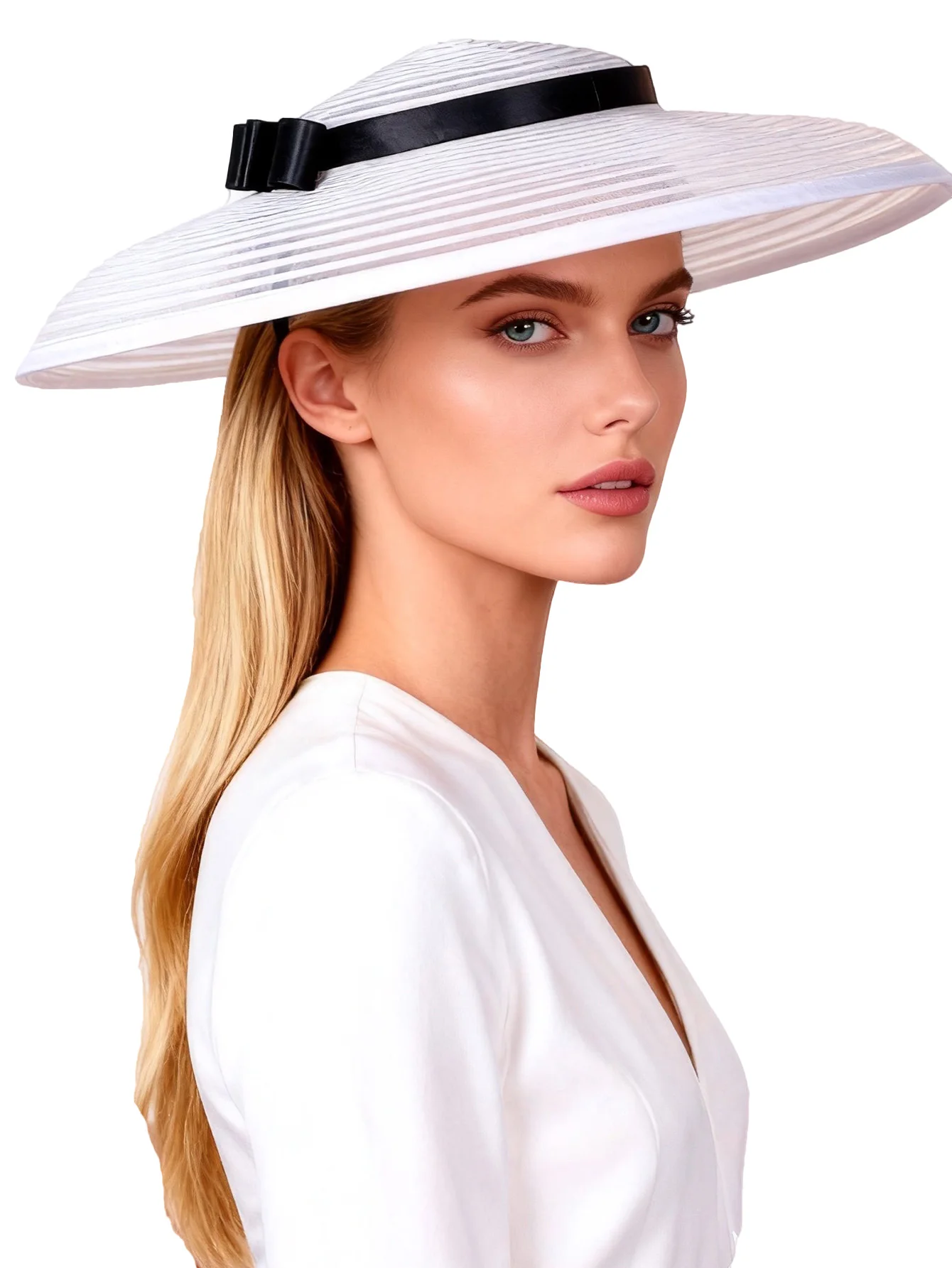 FS Big Black cappelli a tesa larga Fascinators per le donne cappelli da chiesa elegante White Kentucky Lady Bow Wedding Party Dress fedora