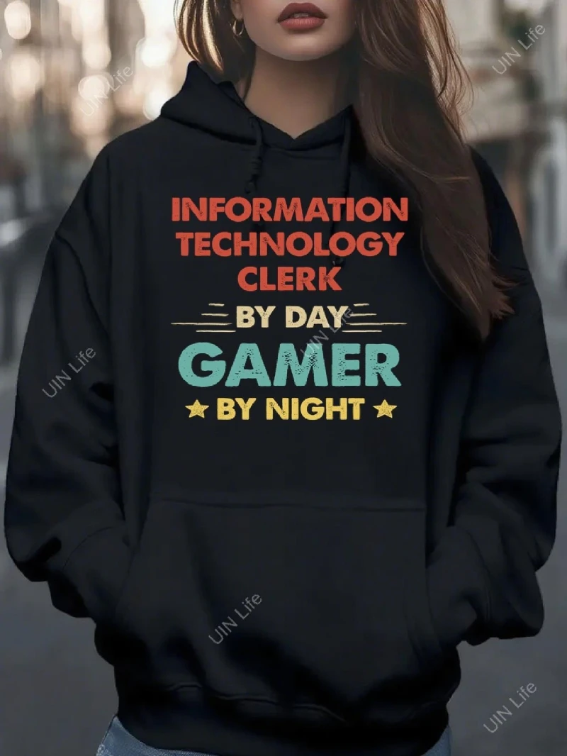 

2025 Women's It To Gamer Transition Hoodie - Day Office & Night Gaming Sweatshirt, Black Hooded Pullover with Drawstring Hood