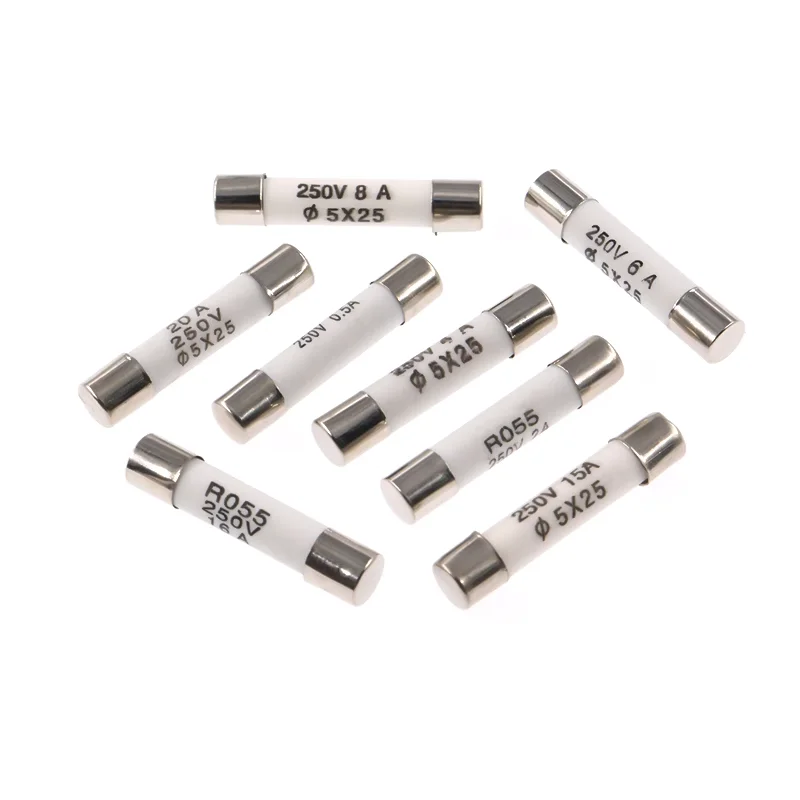 100pcs R055 RO55 250V Ceramic Tube Fuse 0.5A 1A 2A 3A 4A 5A 6A 8A 10A 15A 20A 25A 30A