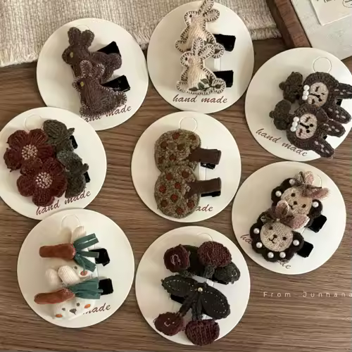 2Pcs Cartoon Hair Clips for Baby Girls Crochet Hairpins Children's Side Clip Newborn Hair Accessories Kids Cute Rabbit Hairclips - Image 5