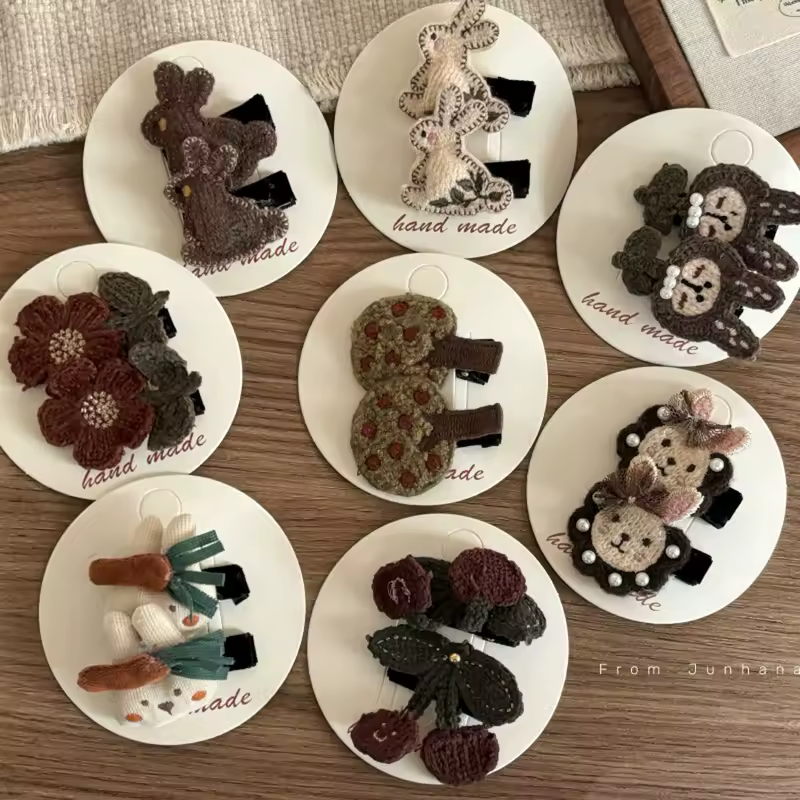2Pcs Cartoon Hair Clips for Baby Girls Crochet Hairpins Children's Side Clip Newborn Hair Accessories Kids Cute Rabbit Hairclips - Image 5