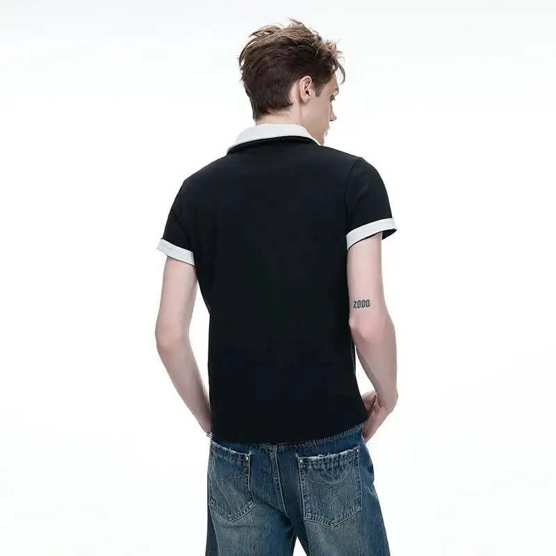 LUZHEN 2026 Summer Color Contrast Splicing Design Short Sleeve Lapel T-shirts Men's Stylish Handsome Casual Male Clothes JY7480