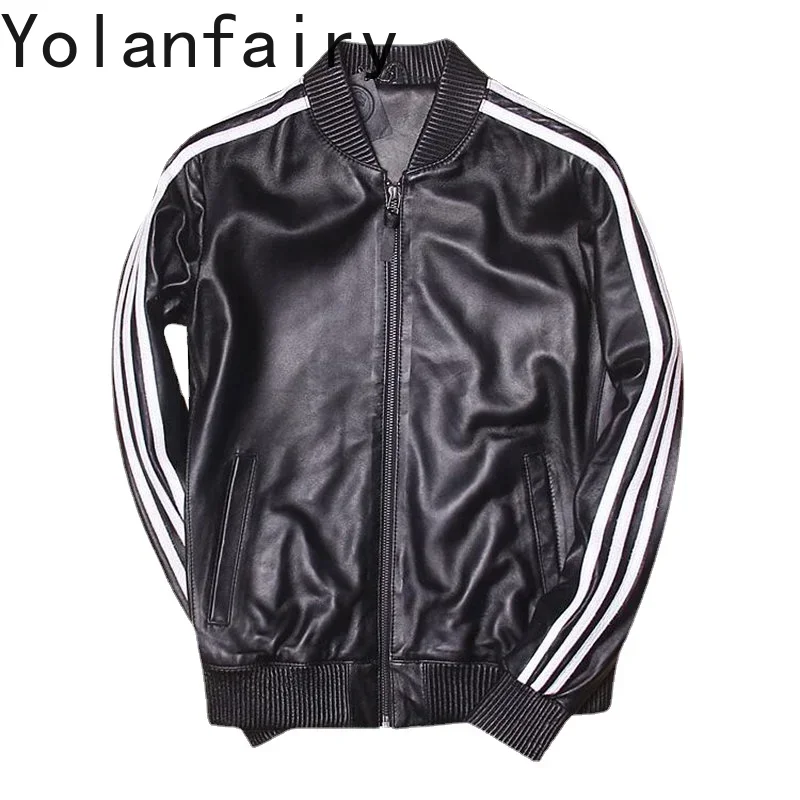 

YOLANFAIRY Genuine Leather Jacket Man Casual Top Layer Sheepskin Leather Coat Fashion Motorcycle Leather Jackets Coats Chaquetas
